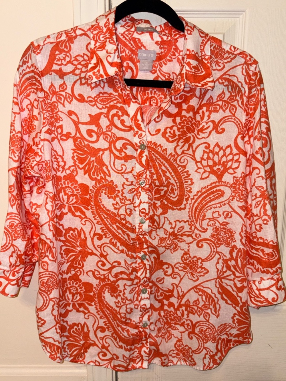 100 % Linen Chico's No-Iron Paisley Button-Up Shirt. $25.00
